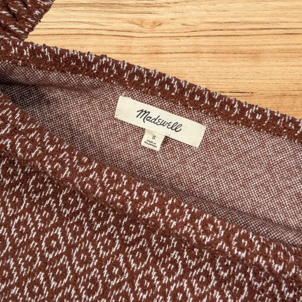 Madewell Jacquard Puff Sleeve Square Neck Long Balloon Sleeve Top Brown Small